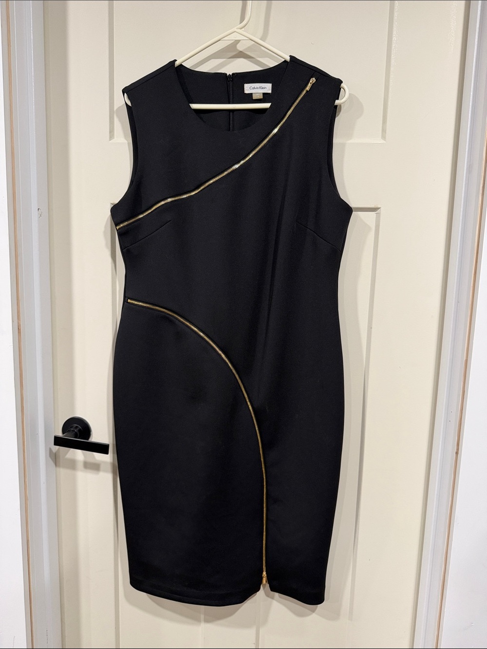 Calvin Klein Black Midi Dress with Gold Curved Zipper